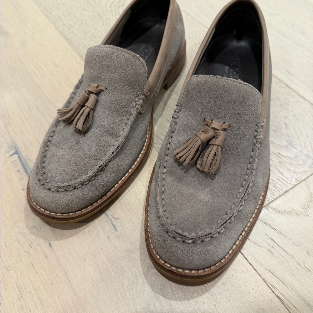 Sperry Taupe Suede Tassel Loafers